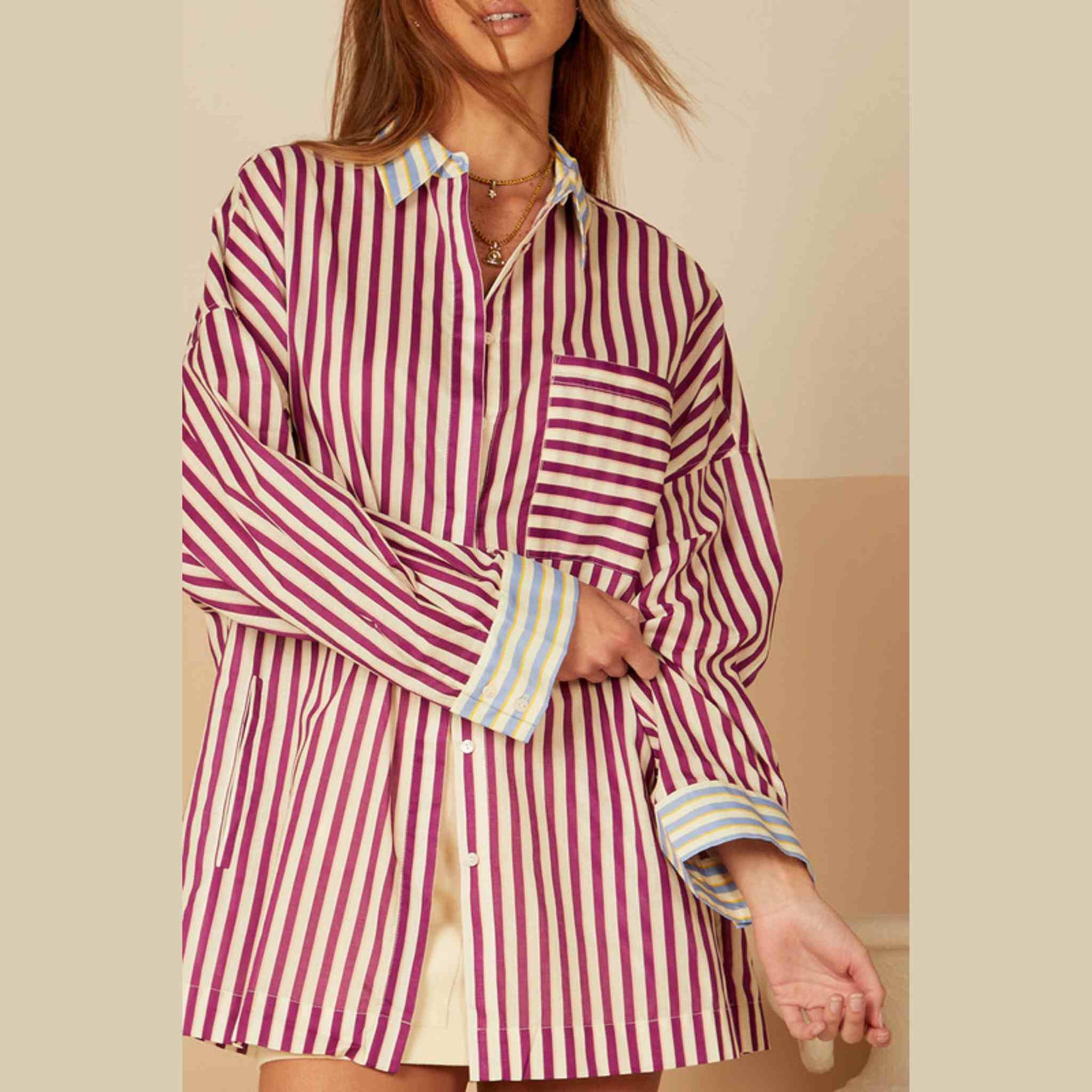 Bohemian Traders Oversized Shirt | Grape Stripe