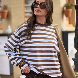 Ceres Life Ceres Life | Beau L/S Slouchy Tee | Cocoa Sky Blue Stripe
