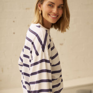Ceres Life Ceres Life|Beau Tie Slouchy Tee|White+Choc Stripe