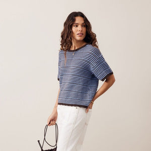 Ceres Life Ceres Life|Nina Boxy Tee|Brunette Sky Blue Stripe