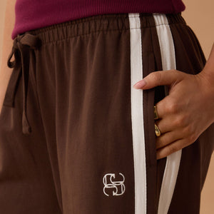Ceres Life Gigi Wide Leg Terry Trackpant | Choc Side Stripe | Ceres Life