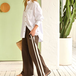 Ceres Life Gigi Wide Leg Terry Trackpant | Choc Side Stripe | Ceres Life