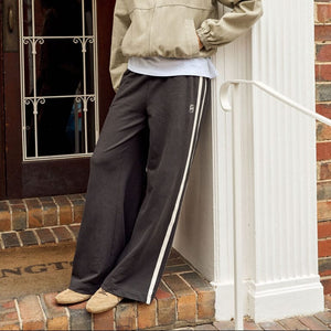 Ceres Life Gigi Wide Leg Terry Trackpant | Phantom Side Stripe
