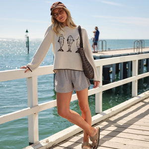 Ceres Life Mira Knitted Crew | Ecru Choc Sardine | Ceres Life