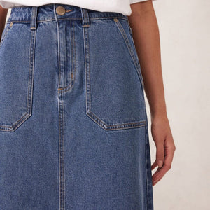 Ceres Life Patch Pocket Denim Midi Skirt | Fresh Indigo