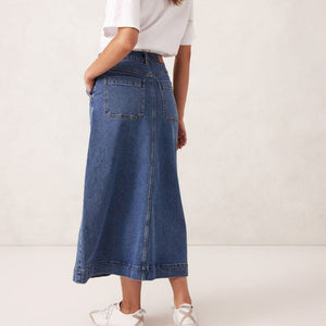 Ceres Life Patch Pocket Denim Midi Skirt | Fresh Indigo