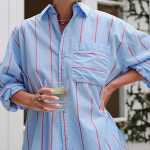Ceres Life Peta Oversized Shirt | Fresh Blue+Red Stripe|Ceres Life