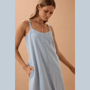 Ceres Life Remy Strappy Midi Dress | Indigo + White Stripe