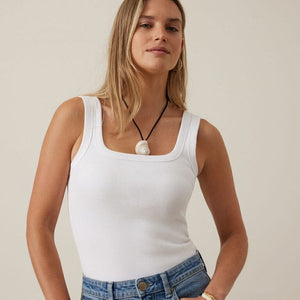 Ceres Life Zaeli Contour Rib Square Neck Tank | White