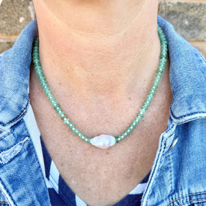Greenwood Designs Baroque Pearl Pop Necklace | Mint Tones