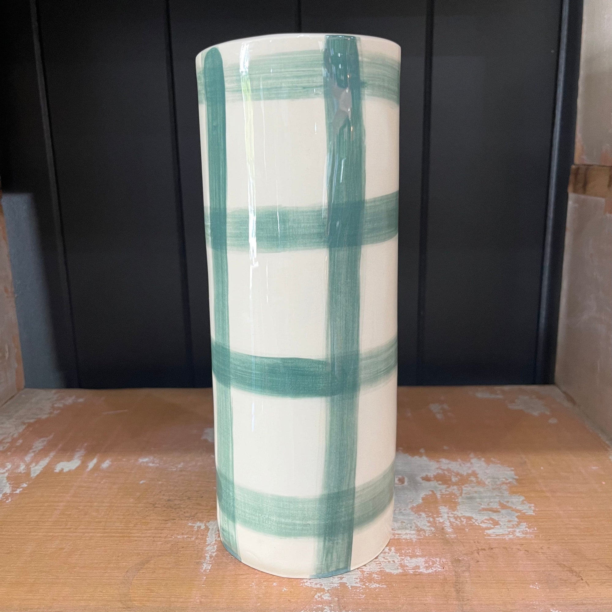 Late Night Pottery Large Vase | Green Check