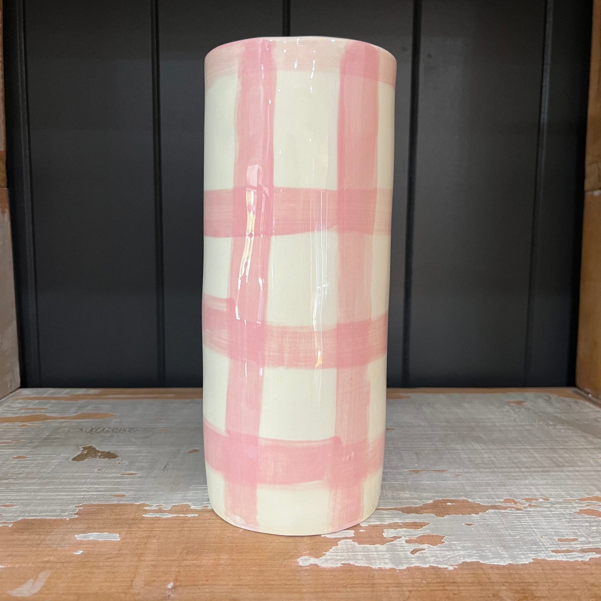 Late Night Pottery Medium Vase | Pink Check