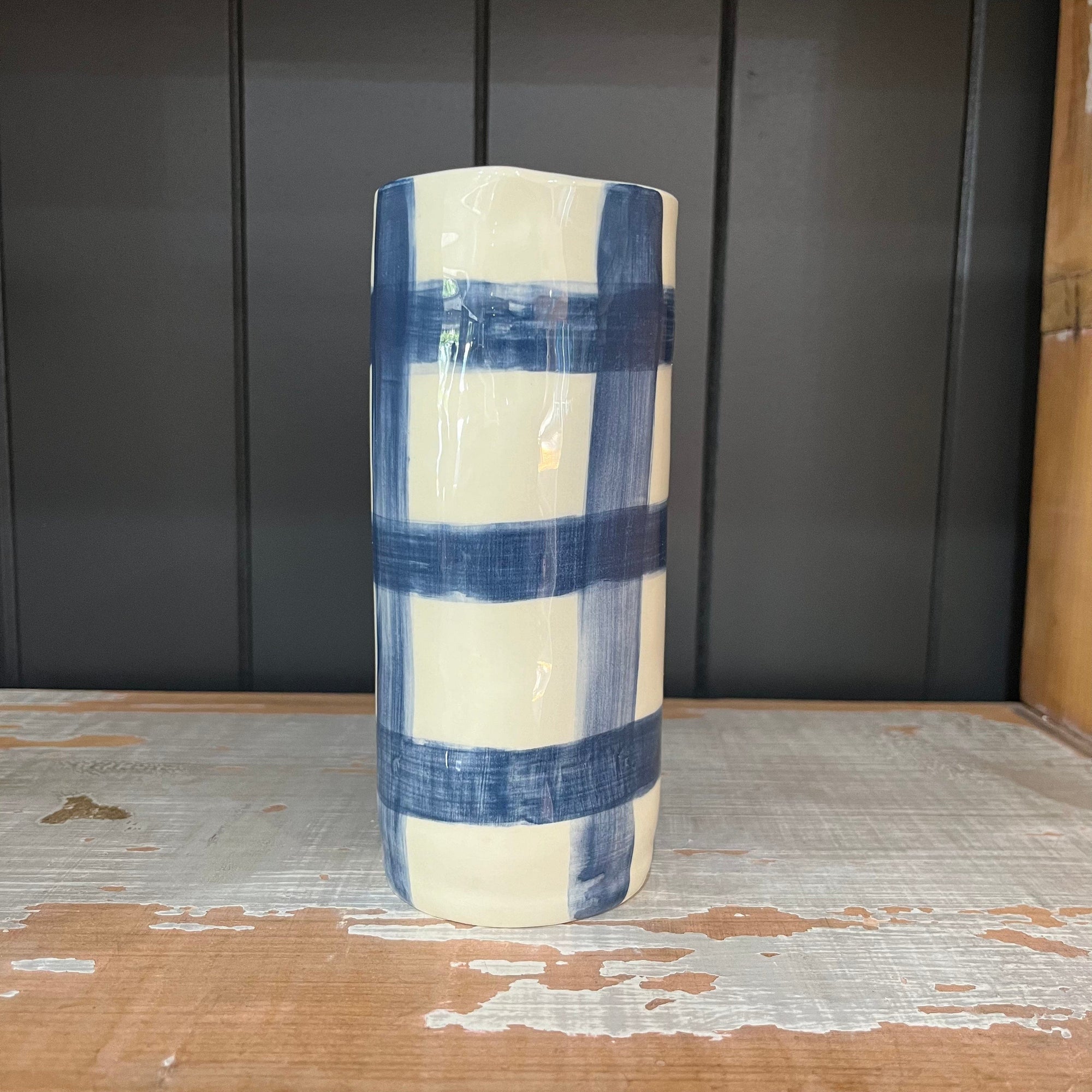 Late Night Pottery Small Vase | Blue Check
