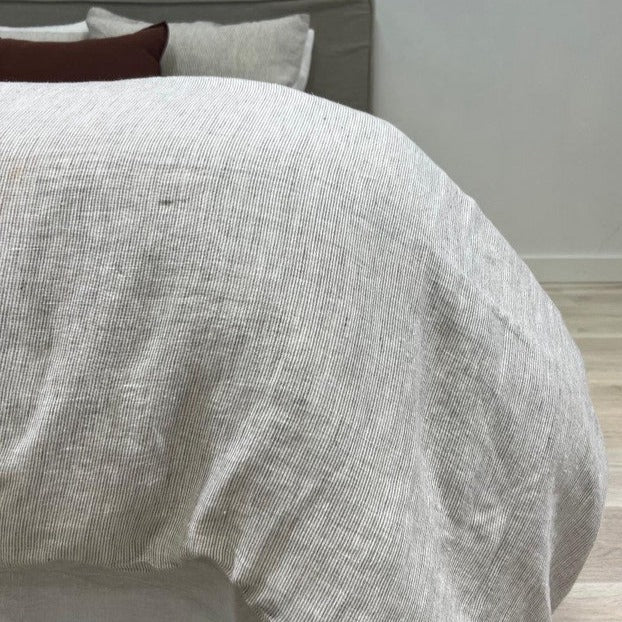 Linens Quilt Cover | Grey Pinstripe