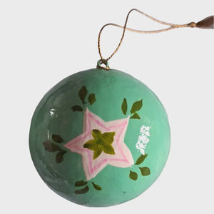 Mink + Me Hand Painted Paper Mauche Bauble Decoration | Mint + Pink Star