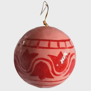 Mink + Me Hand Painted Paper Mauche Bauble Decoration | Red + Pink Tulip
