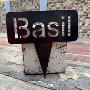 Rusty Pot Herb Garden Stake Basil