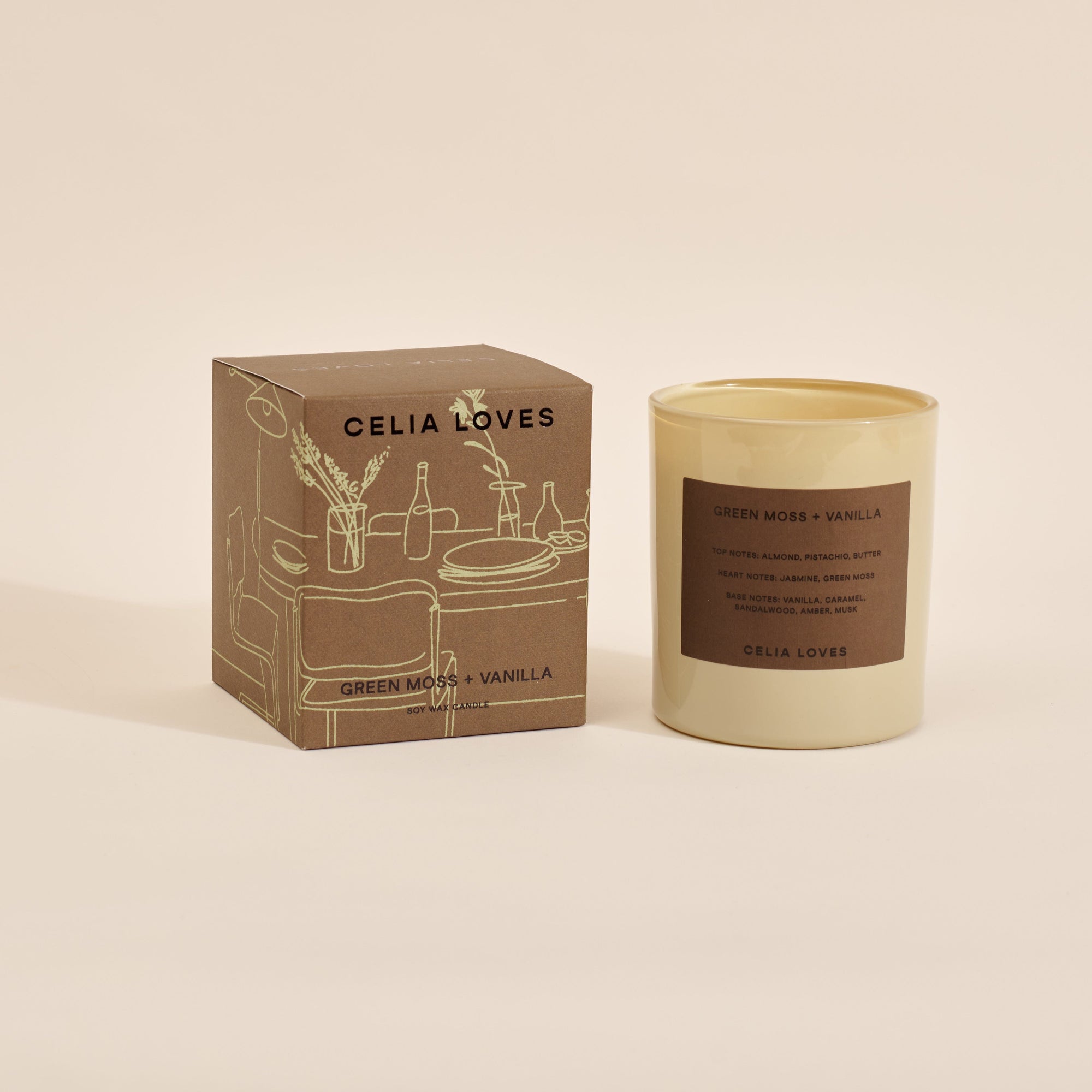 Celia Loves Green Moss + Vanilla Candle