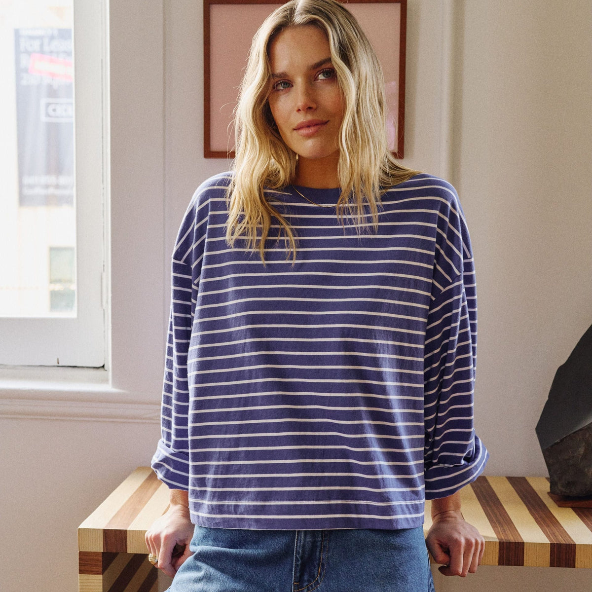 Ceres Life Ceres Life | Beau L/S Slouchy Tee | Blue + White Stripe