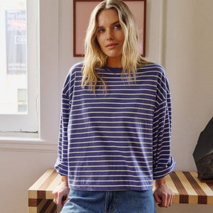 Ceres Life Ceres Life | Beau L/S Slouchy Tee | Blue + White Stripe