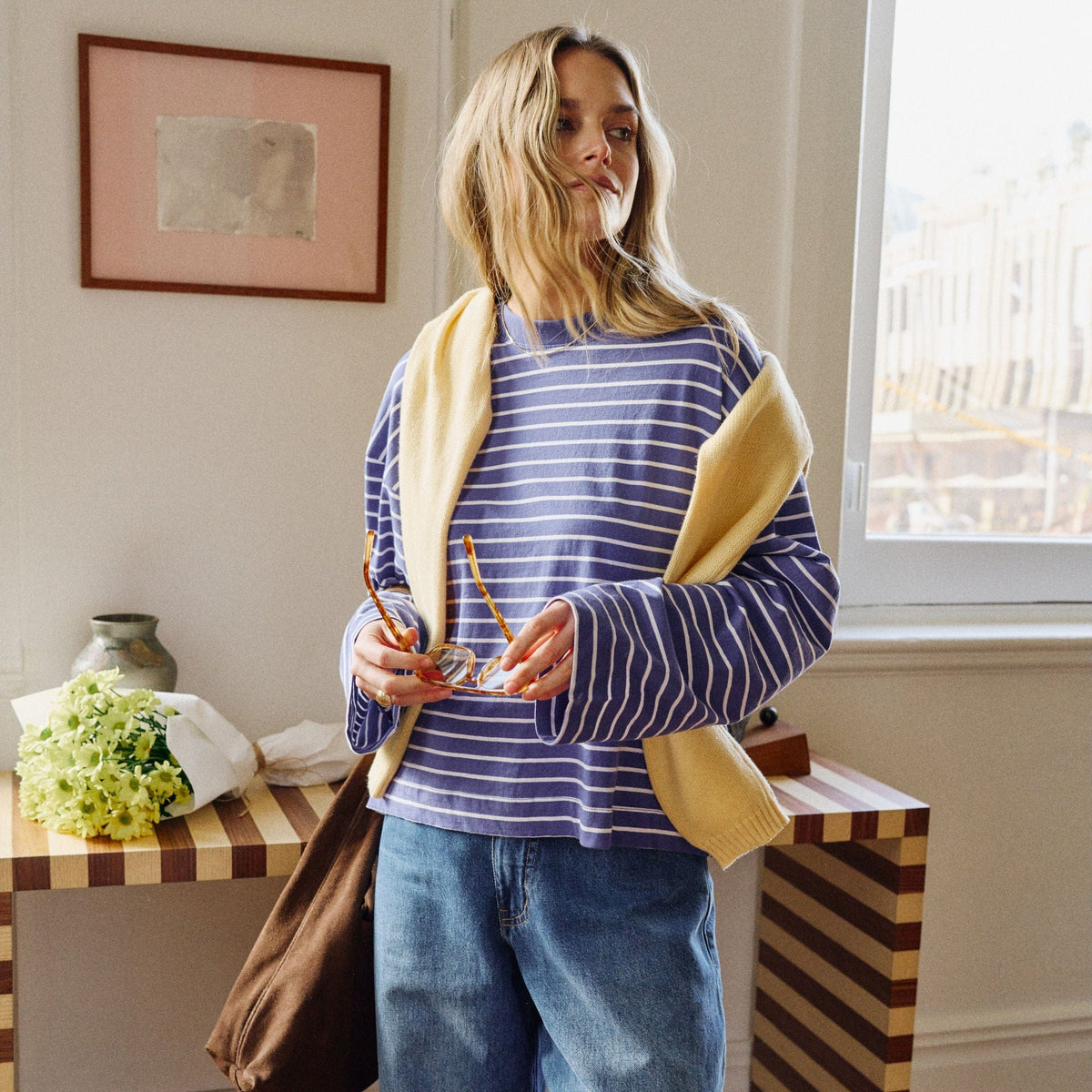 Ceres Life Ceres Life | Beau L/S Slouchy Tee | Blue + White Stripe