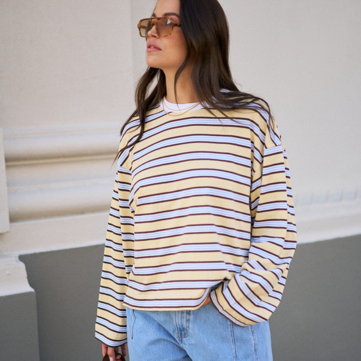 Ceres Life Ceres Life | Beau L/S Slouchy Tee | Butter Brunette Stripe