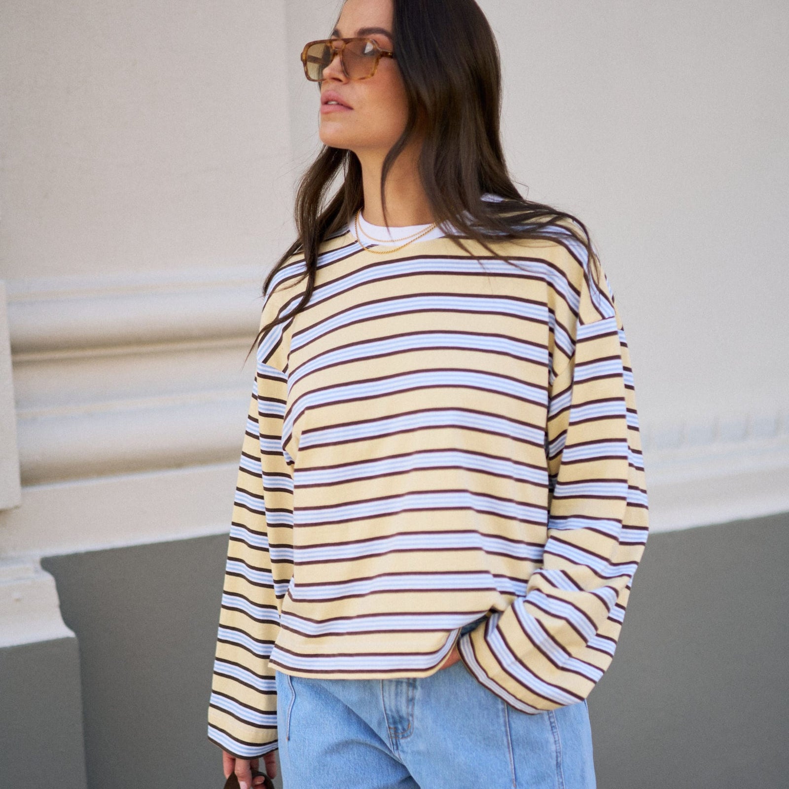 Ceres Life Ceres Life | Beau L/S Slouchy Tee | Butter Brunette Stripe