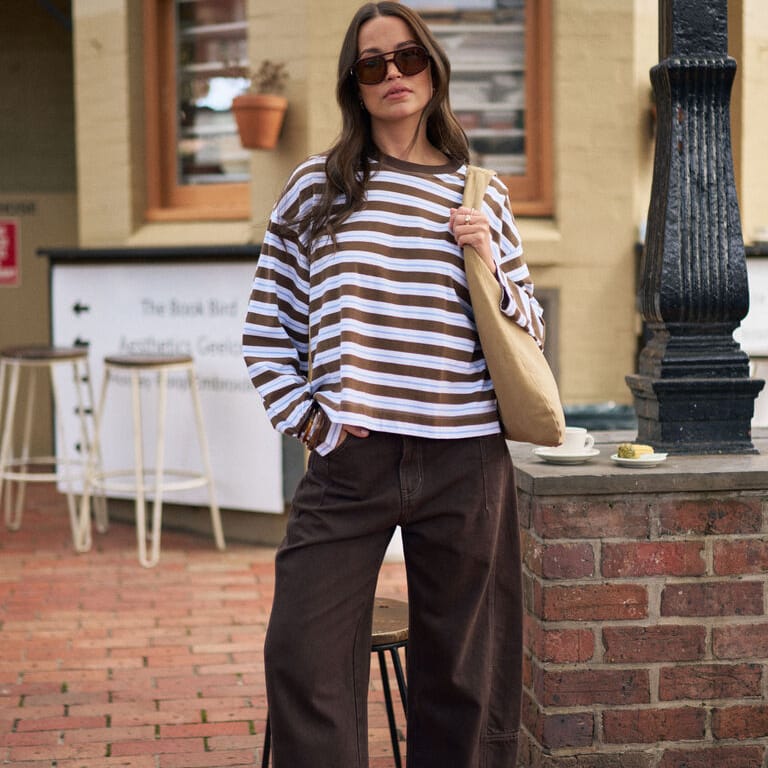 Ceres Life Ceres Life | Beau L/S Slouchy Tee | Cocoa Sky Blue Stripe