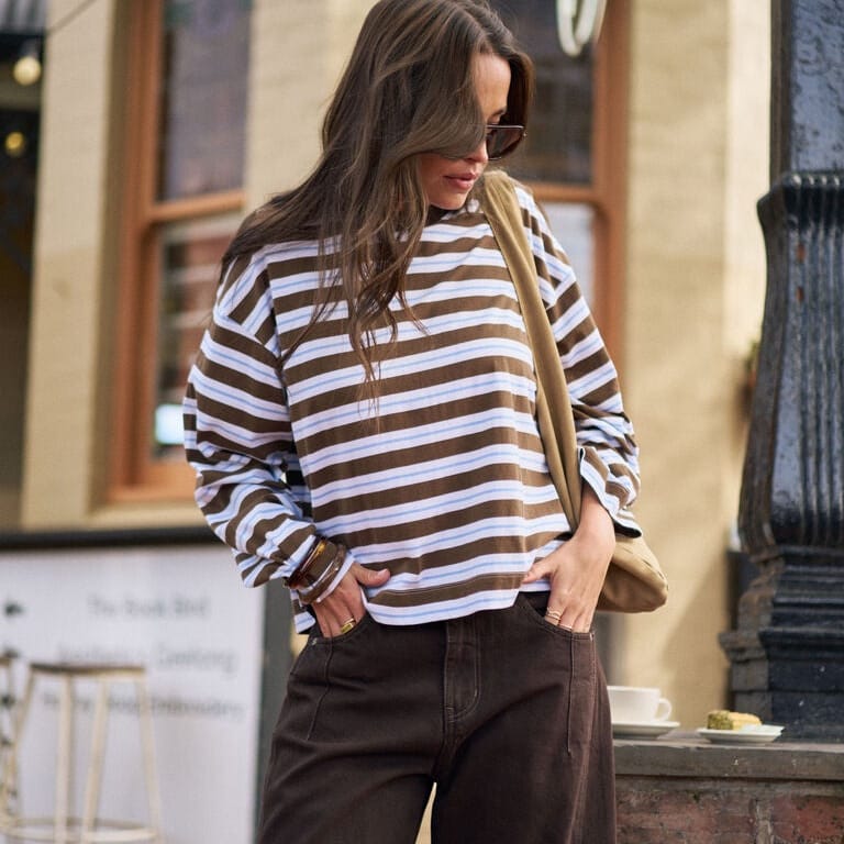 Ceres Life Ceres Life | Beau L/S Slouchy Tee | Cocoa Sky Blue Stripe