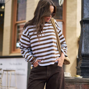 Ceres Life Ceres Life | Beau L/S Slouchy Tee | Cocoa Sky Blue Stripe