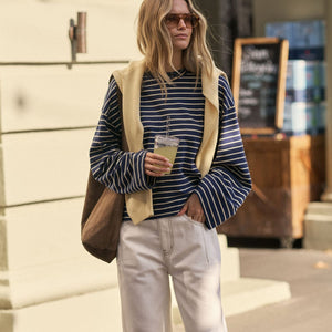 Ceres Life Ceres Life | Beau L/S Slouchy Tee | Navy Marshmallow Stripe
