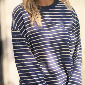 Ceres Life Ceres Life | Beau L/S Slouchy Tee | Navy Marshmallow Stripe