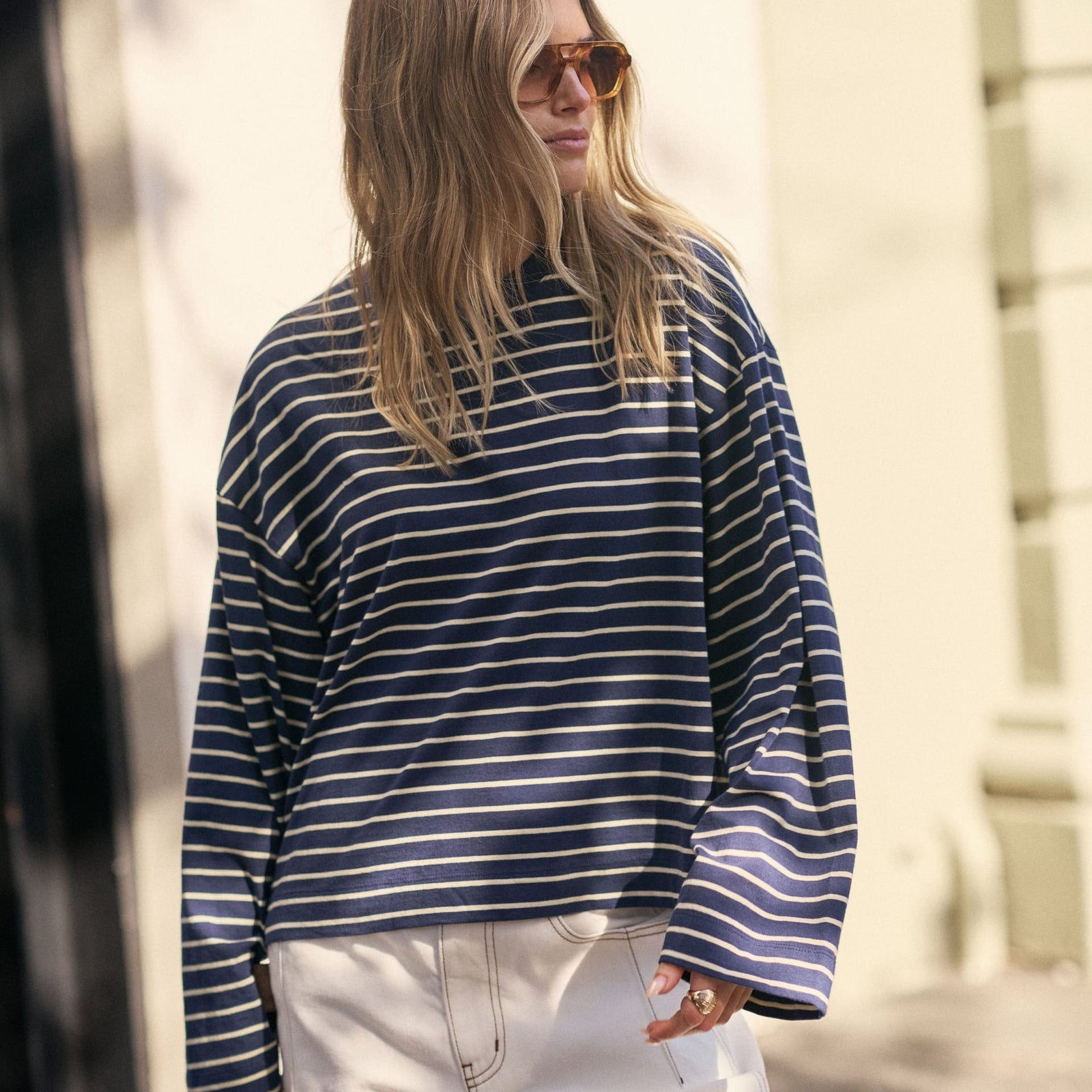 Ceres Life Ceres Life | Beau L/S Slouchy Tee | Navy Marshmallow Stripe