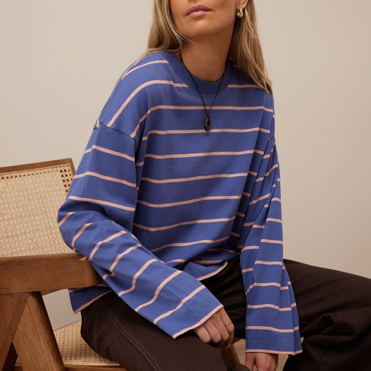 Ceres Life Ceres Life | Beau L/S Slouchy Tee | Navy + Pink Clay