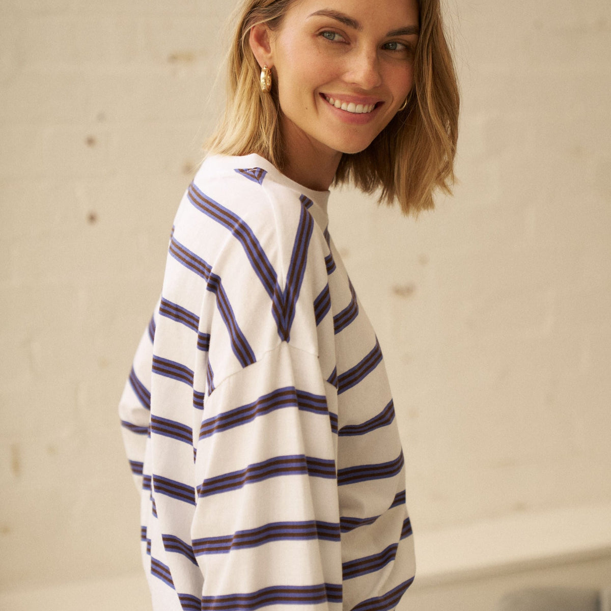 Ceres Life Ceres Life|Beau Tie Slouchy Tee|White+Choc Stripe