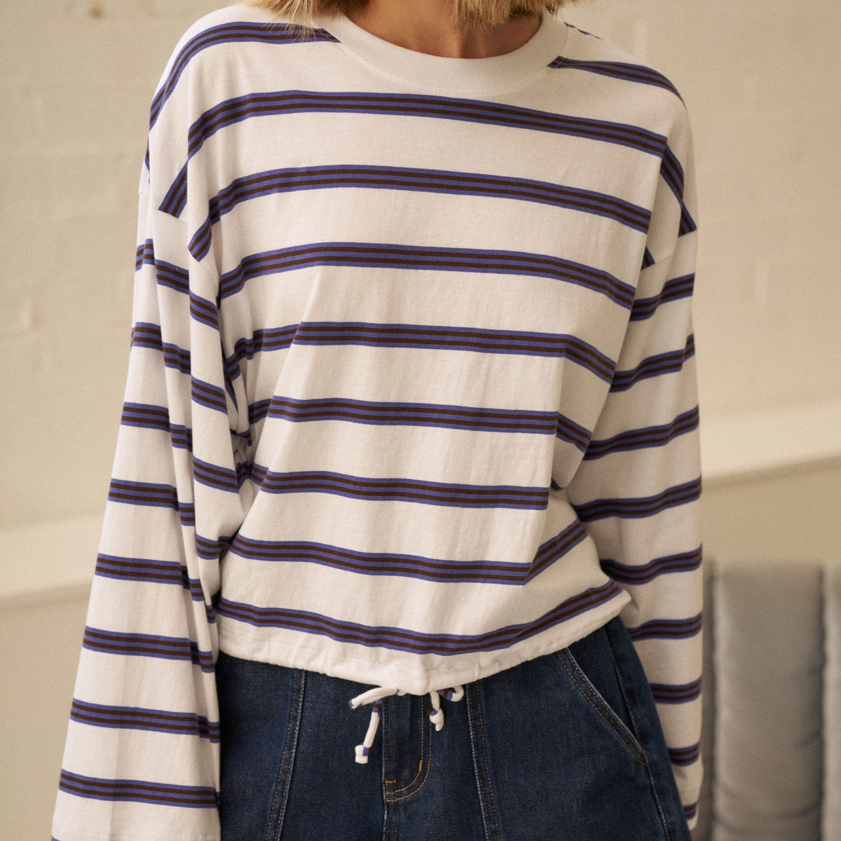 Ceres Life Ceres Life|Beau Tie Slouchy Tee|White+Choc Stripe