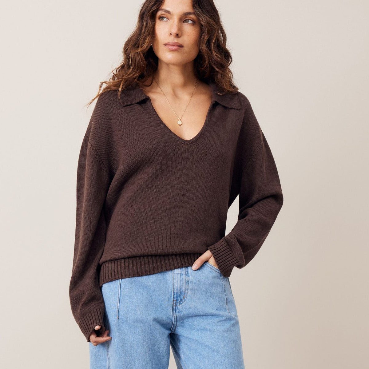 Ceres Life Ceres Life|Eliza Collared Knit|Brunette Brown