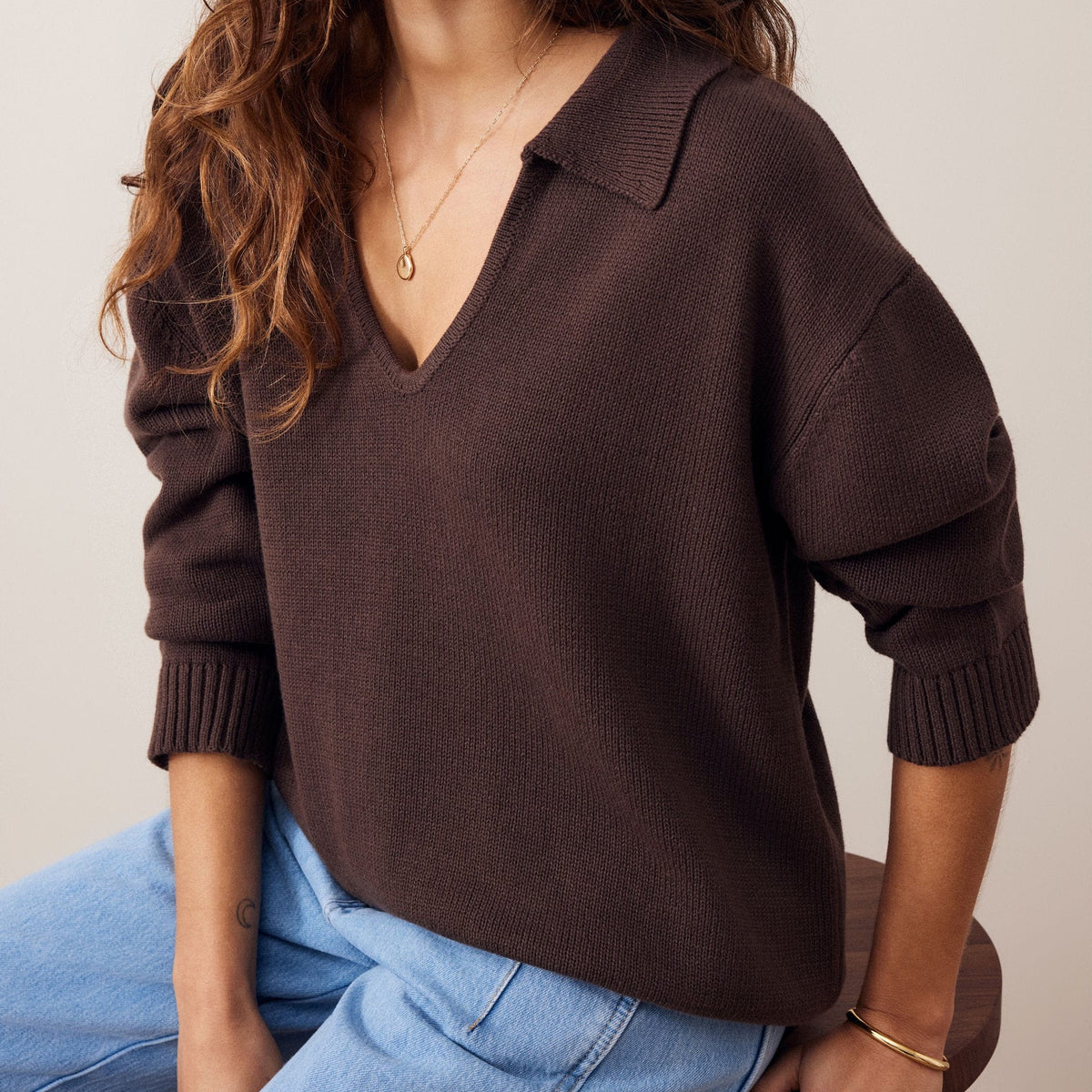 Ceres Life Ceres Life|Eliza Collared Knit|Brunette Brown
