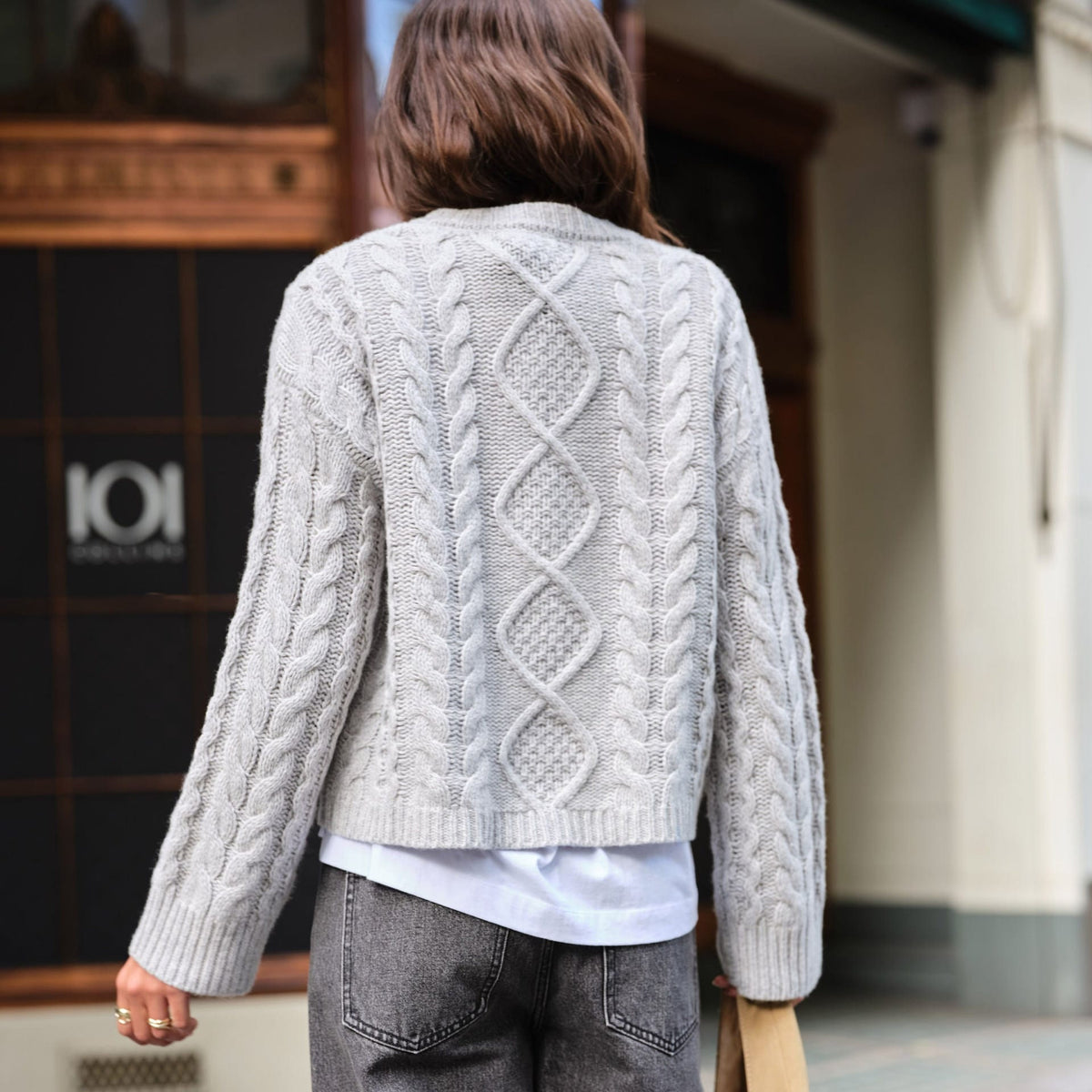 Ceres Life Ceres Life|Enid Cable Knit Henley|Silver Marle