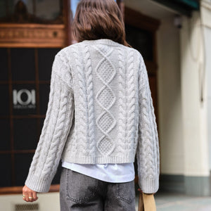 Ceres Life Ceres Life|Enid Cable Knit Henley|Silver Marle