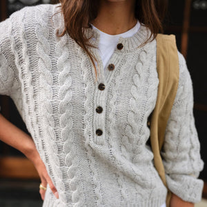 Ceres Life Ceres Life|Enid Cable Knit Henley|Silver Marle