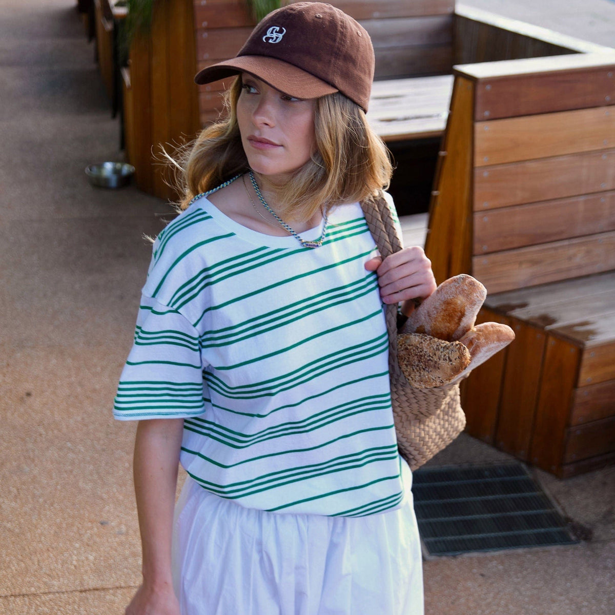 Ceres Life Ceres Life | Lola Longline Step Hem Tee | Kelly Green Stripe