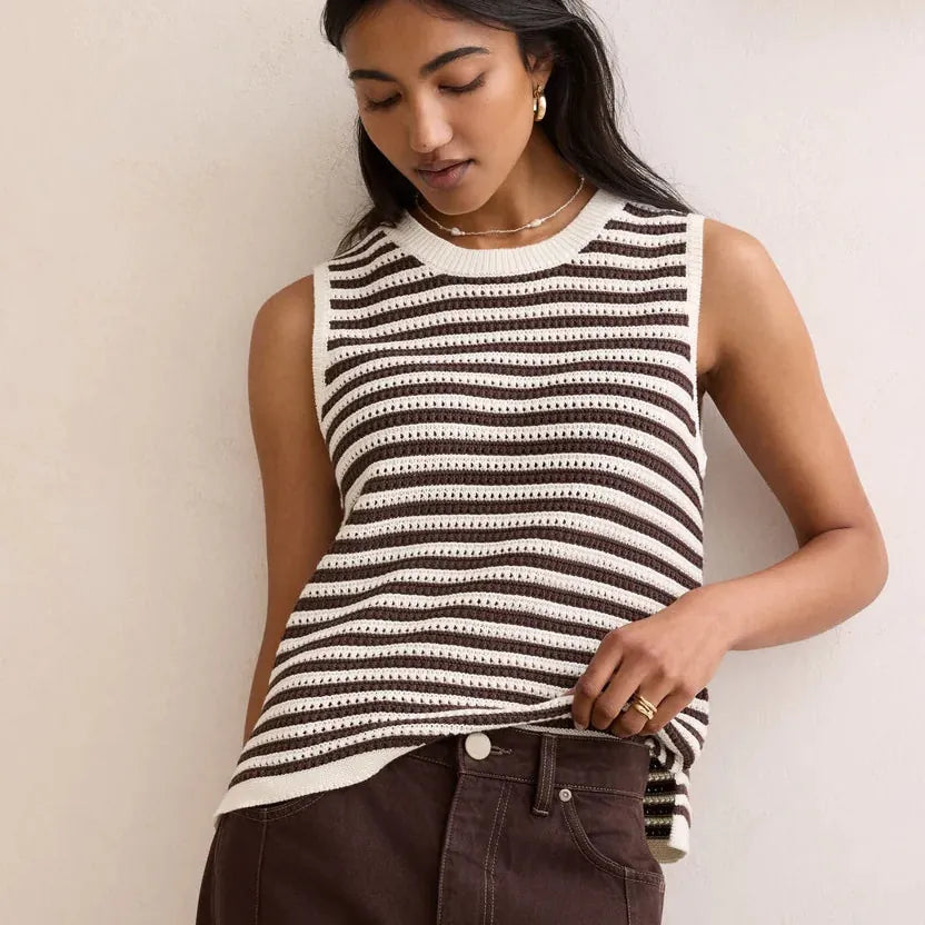 Ceres Life Ceres Life|Maddy Mesh Knit Tank|Brunette Stripe