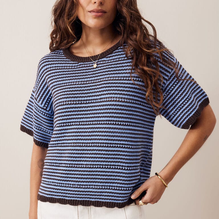 Ceres Life Ceres Life|Nina Boxy Tee|Brunette Sky Blue Stripe