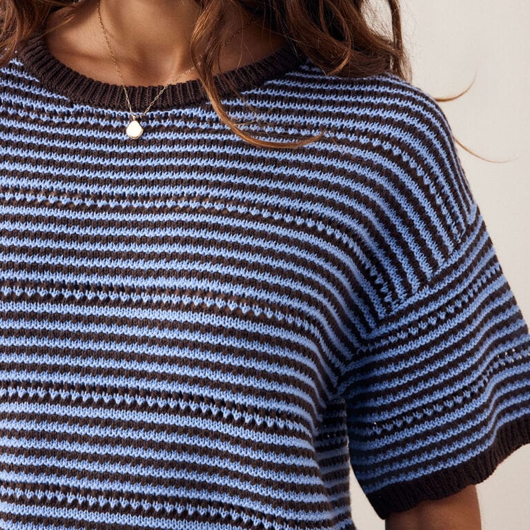Ceres Life Ceres Life|Nina Boxy Tee|Brunette Sky Blue Stripe