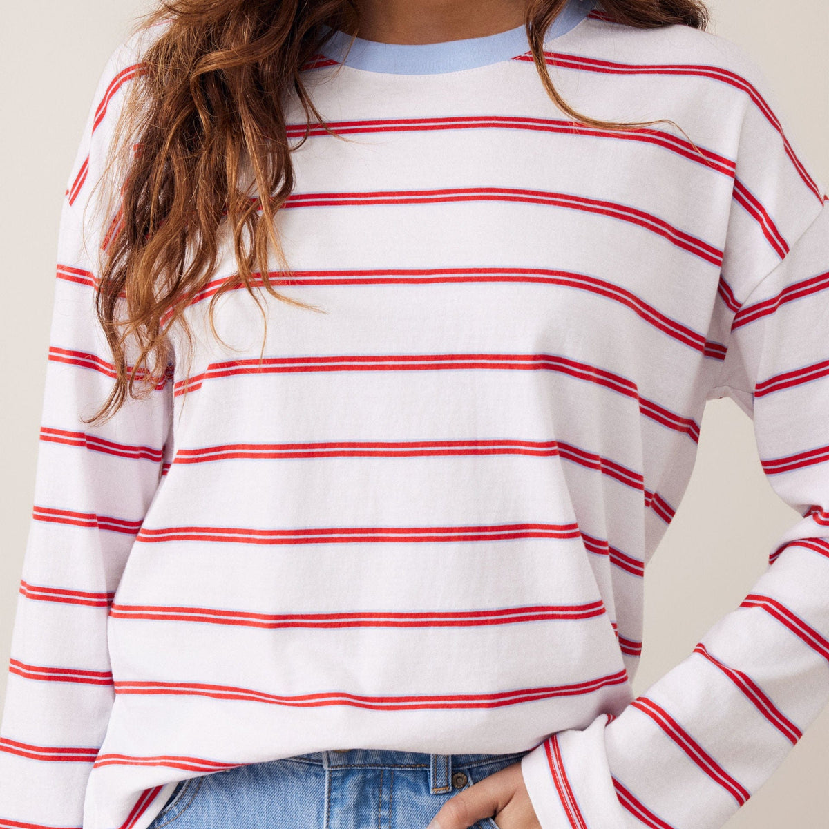 Ceres Life Ceres Life|Scout Slouchy L/S Tee|White+Blue+Chilli Red