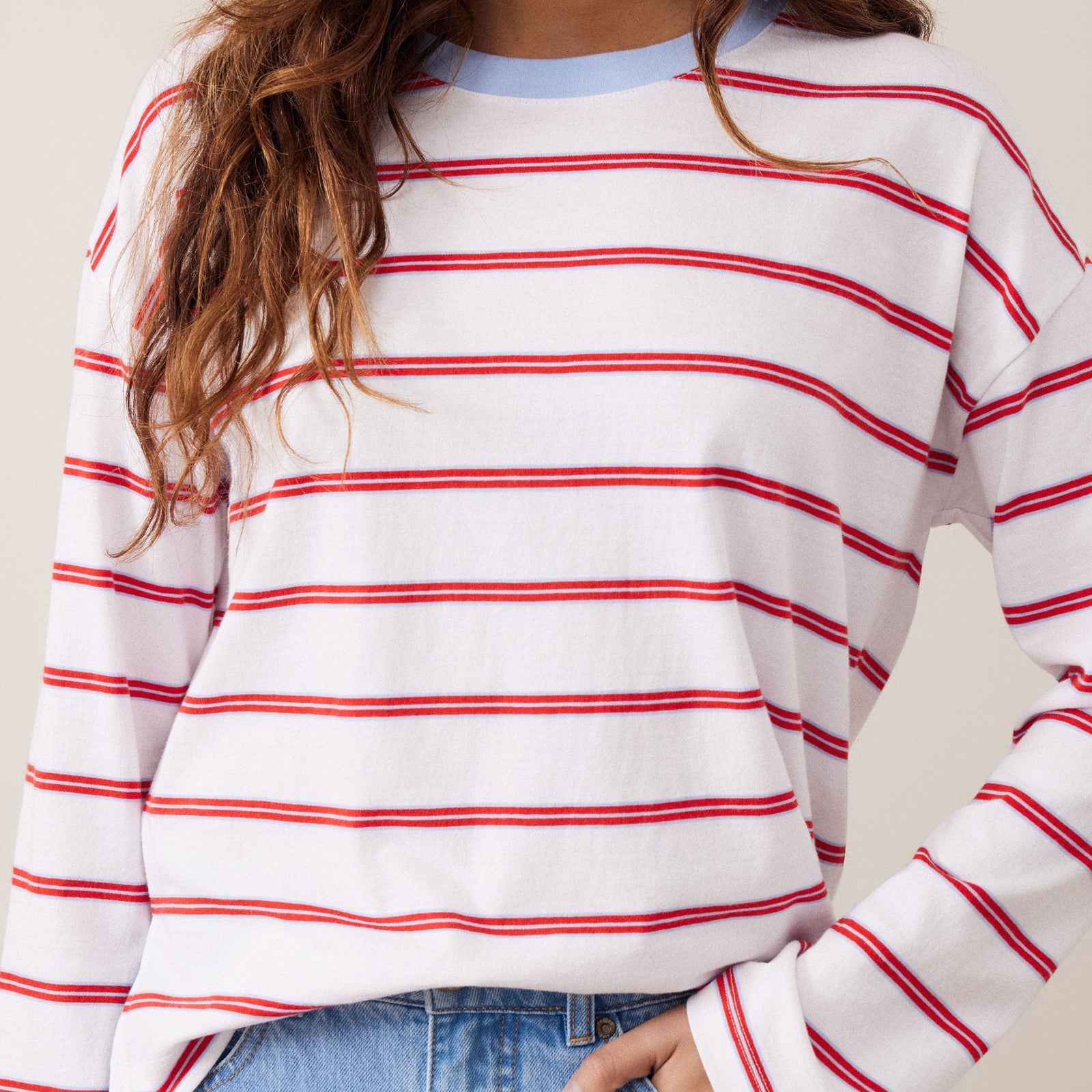 Ceres Life Ceres Life|Scout Slouchy L/S Tee|White+Blue+Chilli Red