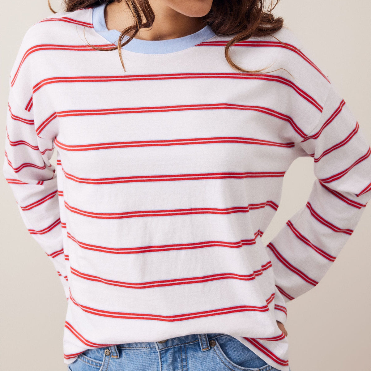 Ceres Life Ceres Life|Scout Slouchy L/S Tee|White+Blue+Chilli Red