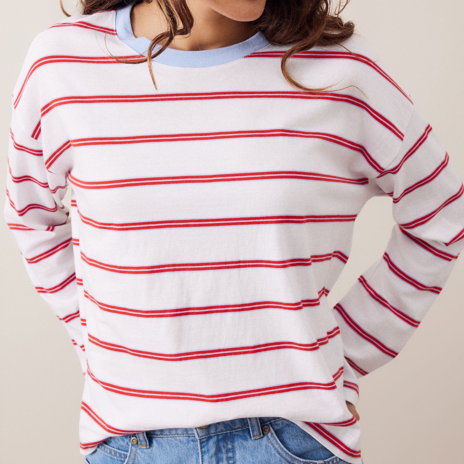 Ceres Life Ceres Life|Scout Slouchy L/S Tee|White+Blue+Chilli Red