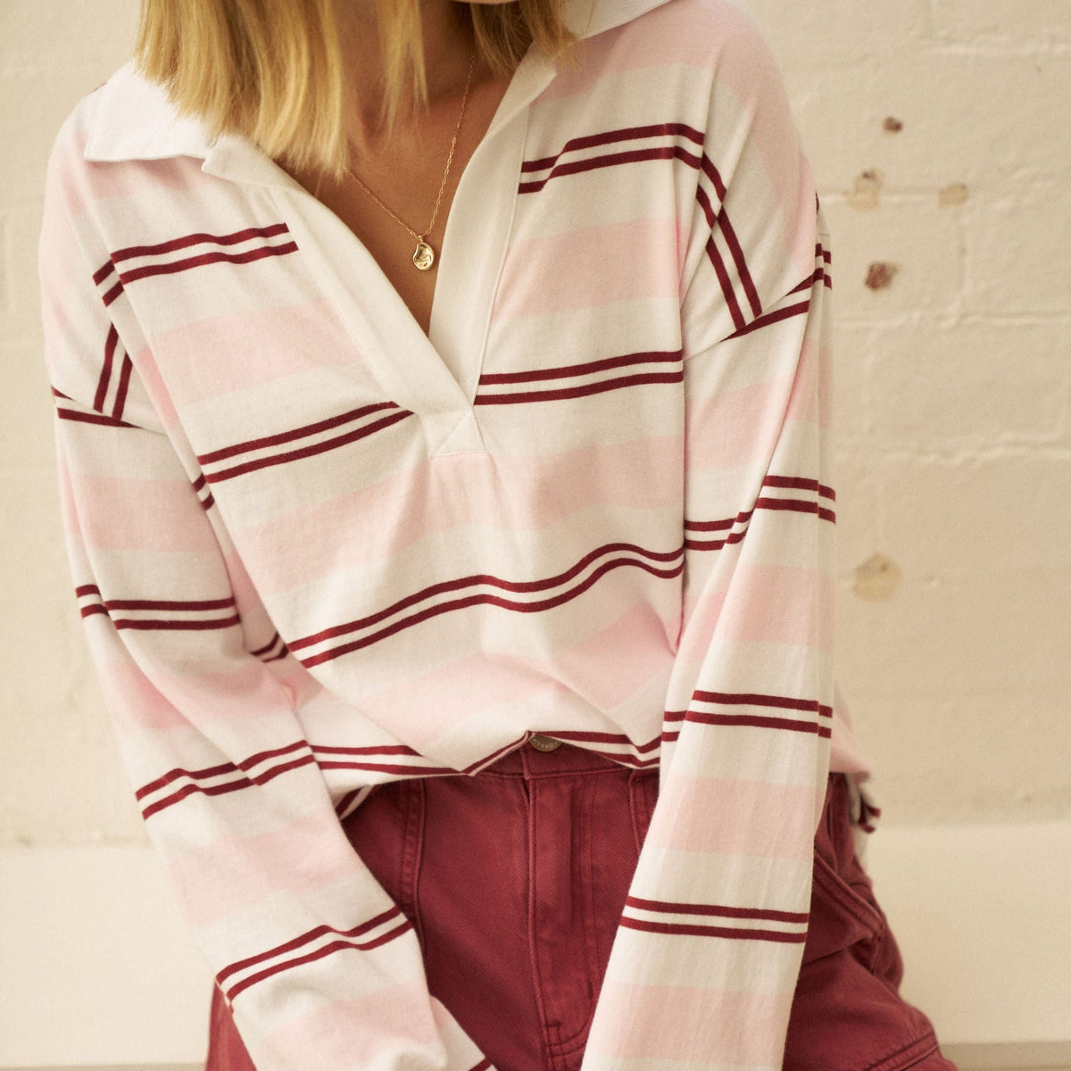 Ceres Life Ceres Life|Shelby Slouchy Rugby Top|Pink+Mulberry